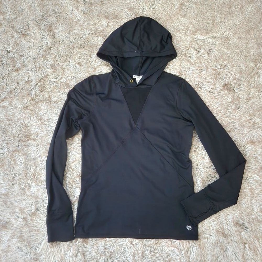 Forever 21 Sheer V Long Sleeve Athletic Hoodie Black Women's Size Small